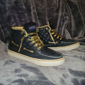 Black and Gold Leather Hightop Sperry Shoes